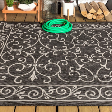 Charleston Vintage Filigree Textured Weave Indoor/outdoor Area Rug
